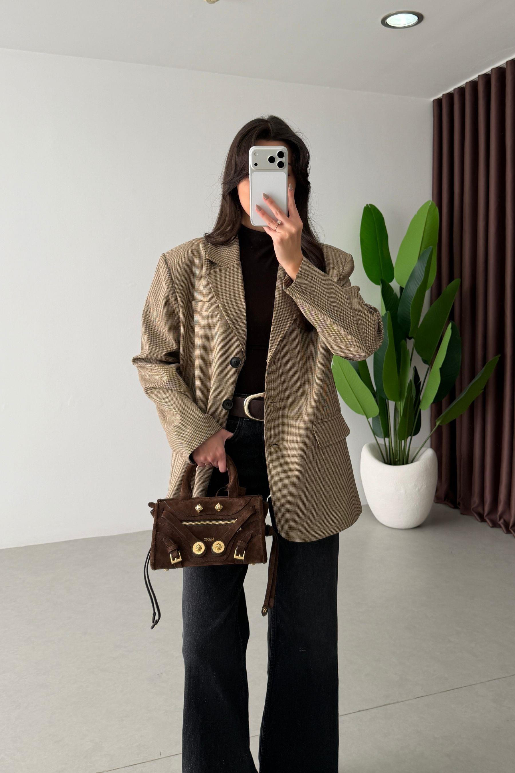 Sion Kemerli Ekose Blazer Ceket