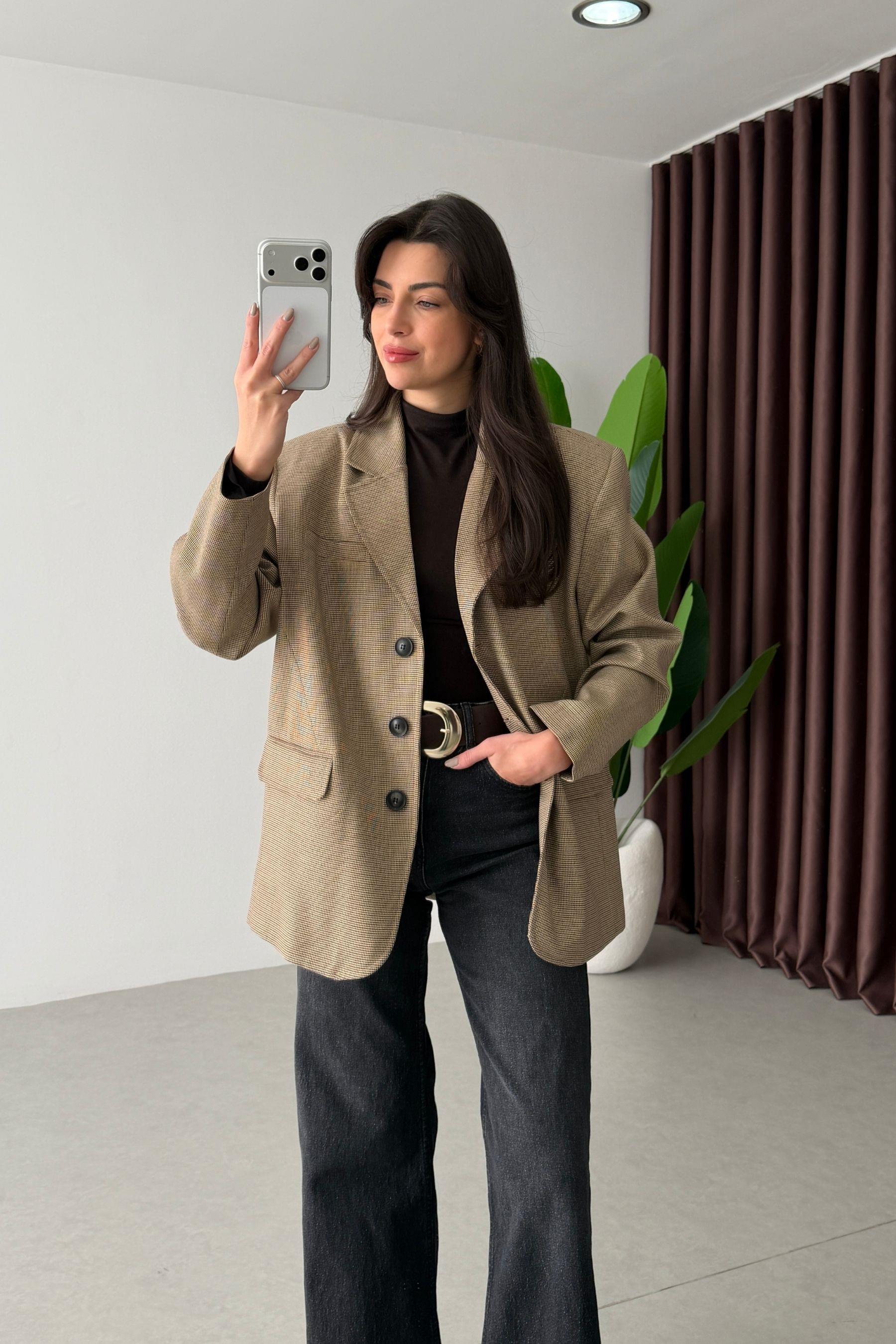Sion Kemerli Ekose Blazer Ceket