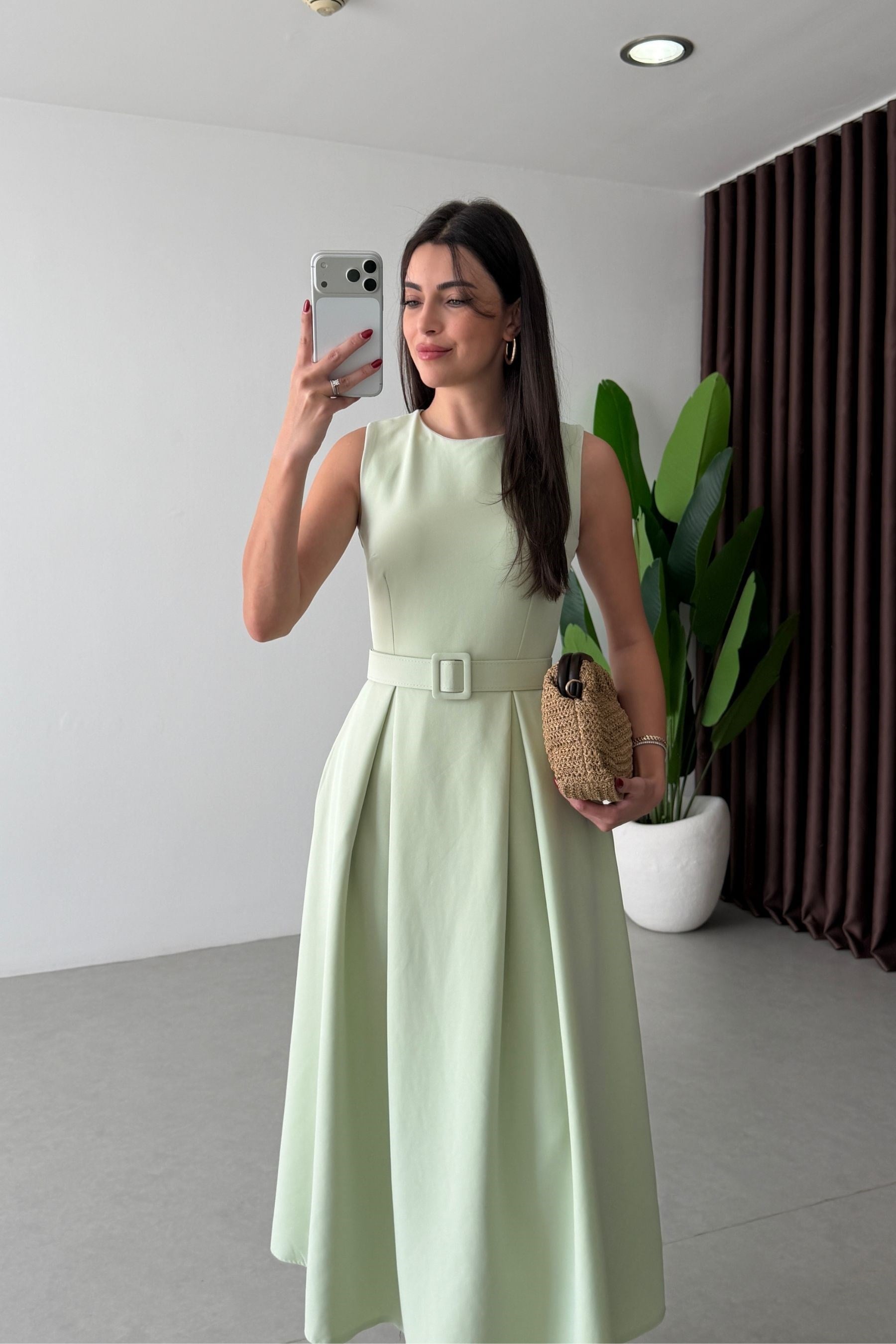 Sita Mint Kemerli Kloş Elbise