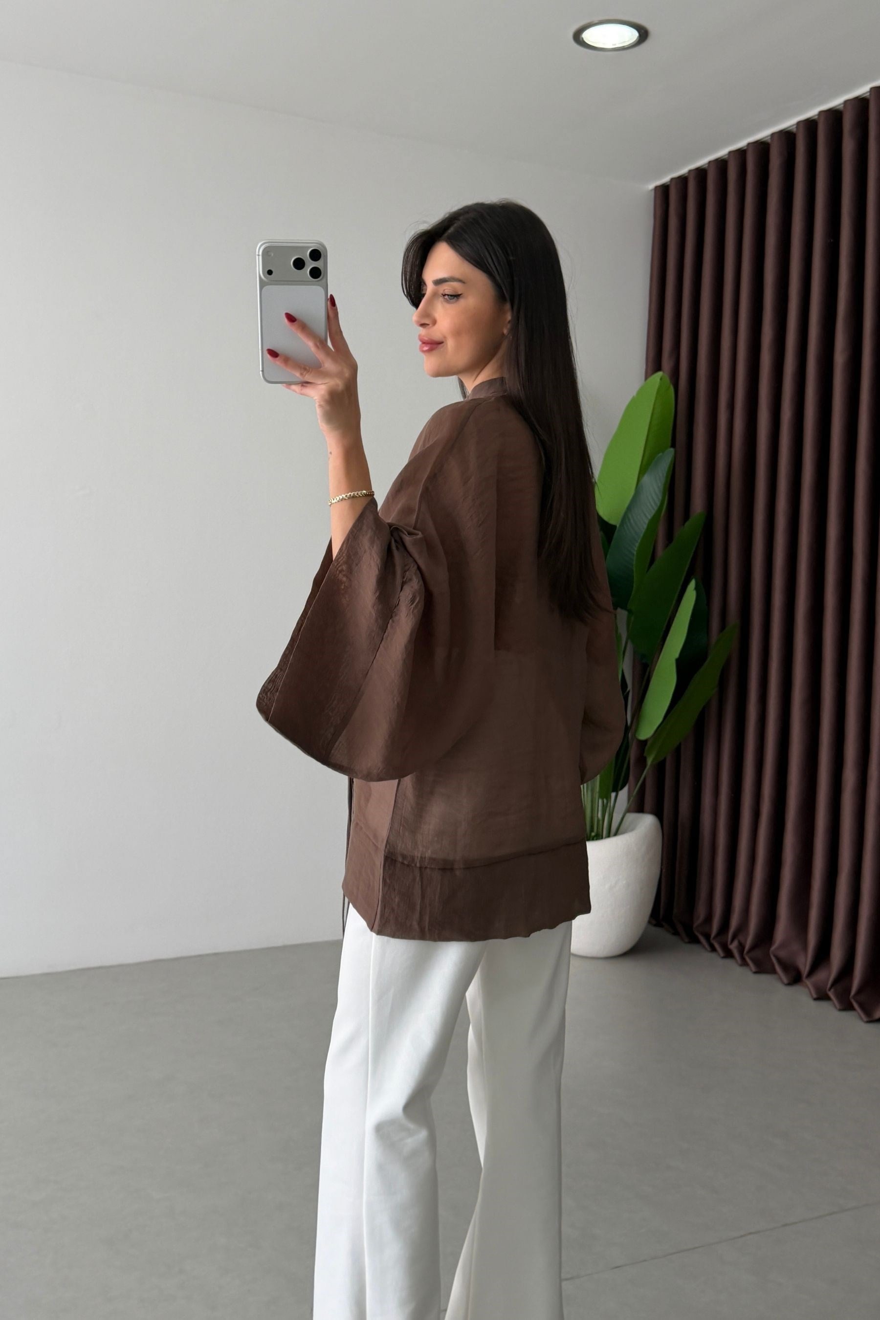 Stay Kahve Şifon Kimono Gömlek