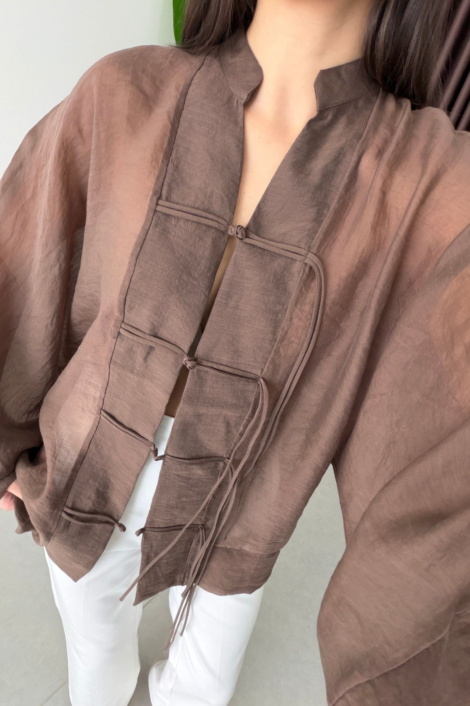 Stay Kahve Şifon Kimono Gömlek