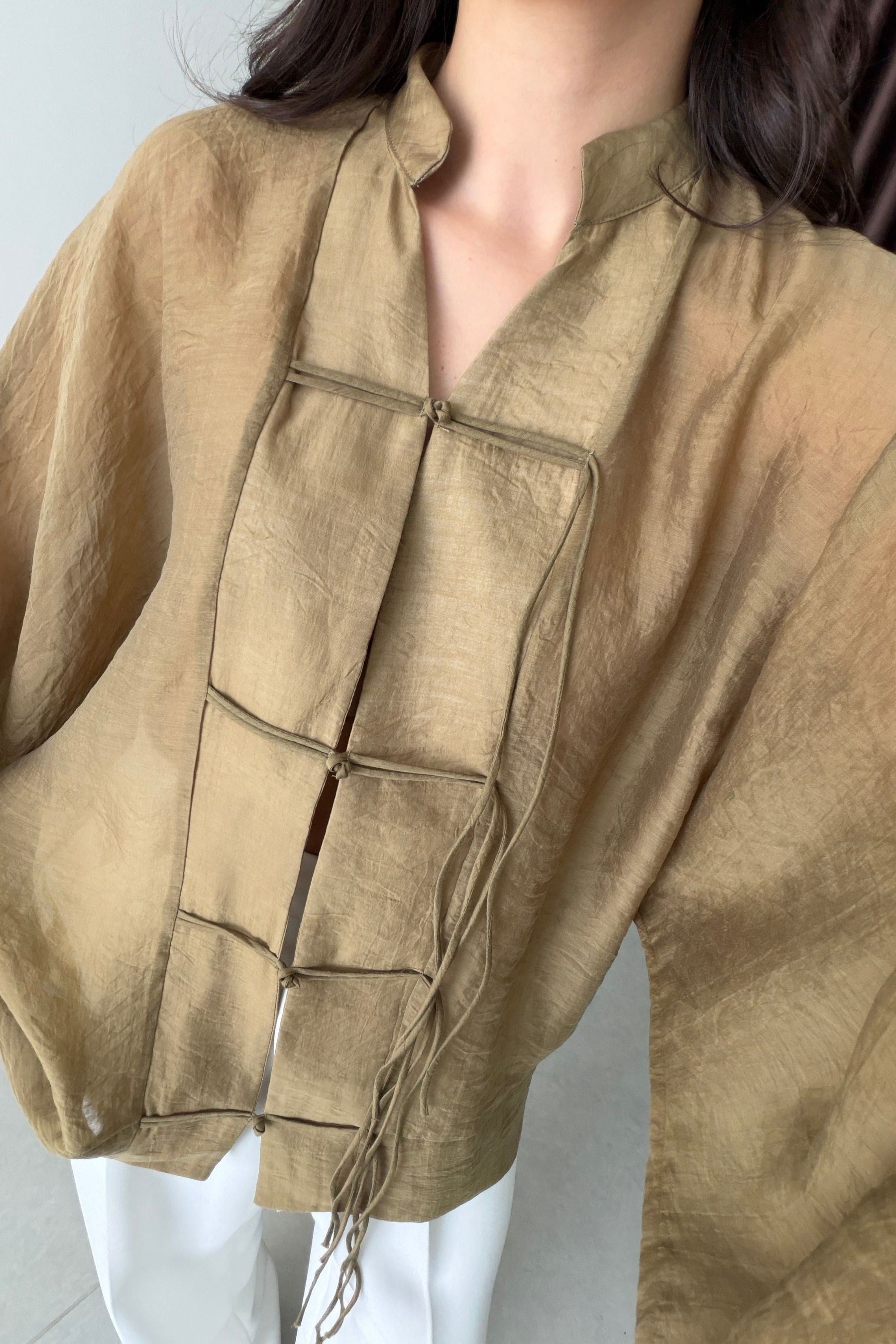 Stay Yağ Yeşili Şifon Kimono Gömlek