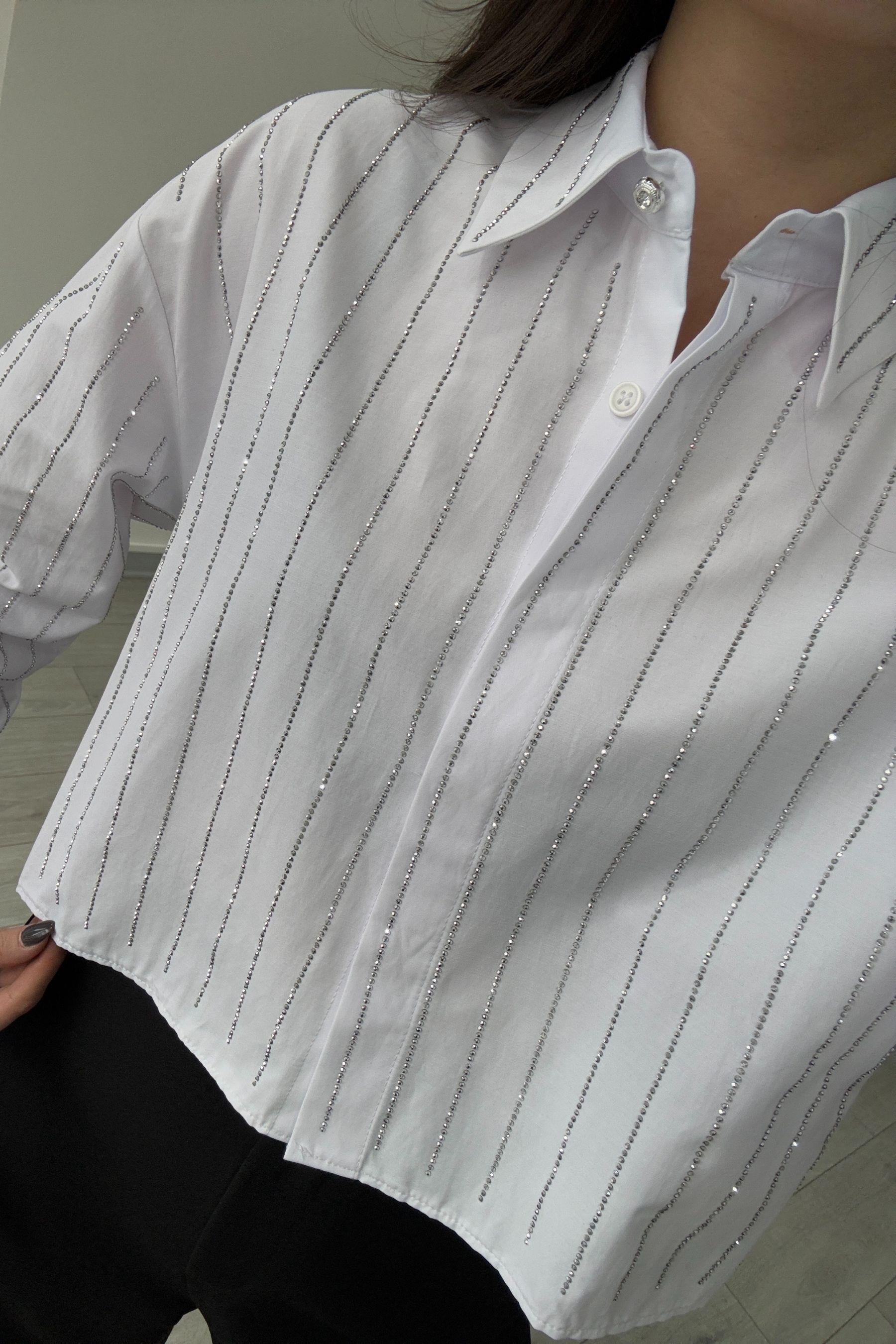 Taş Detaylı Beyaz Crop Gömlek