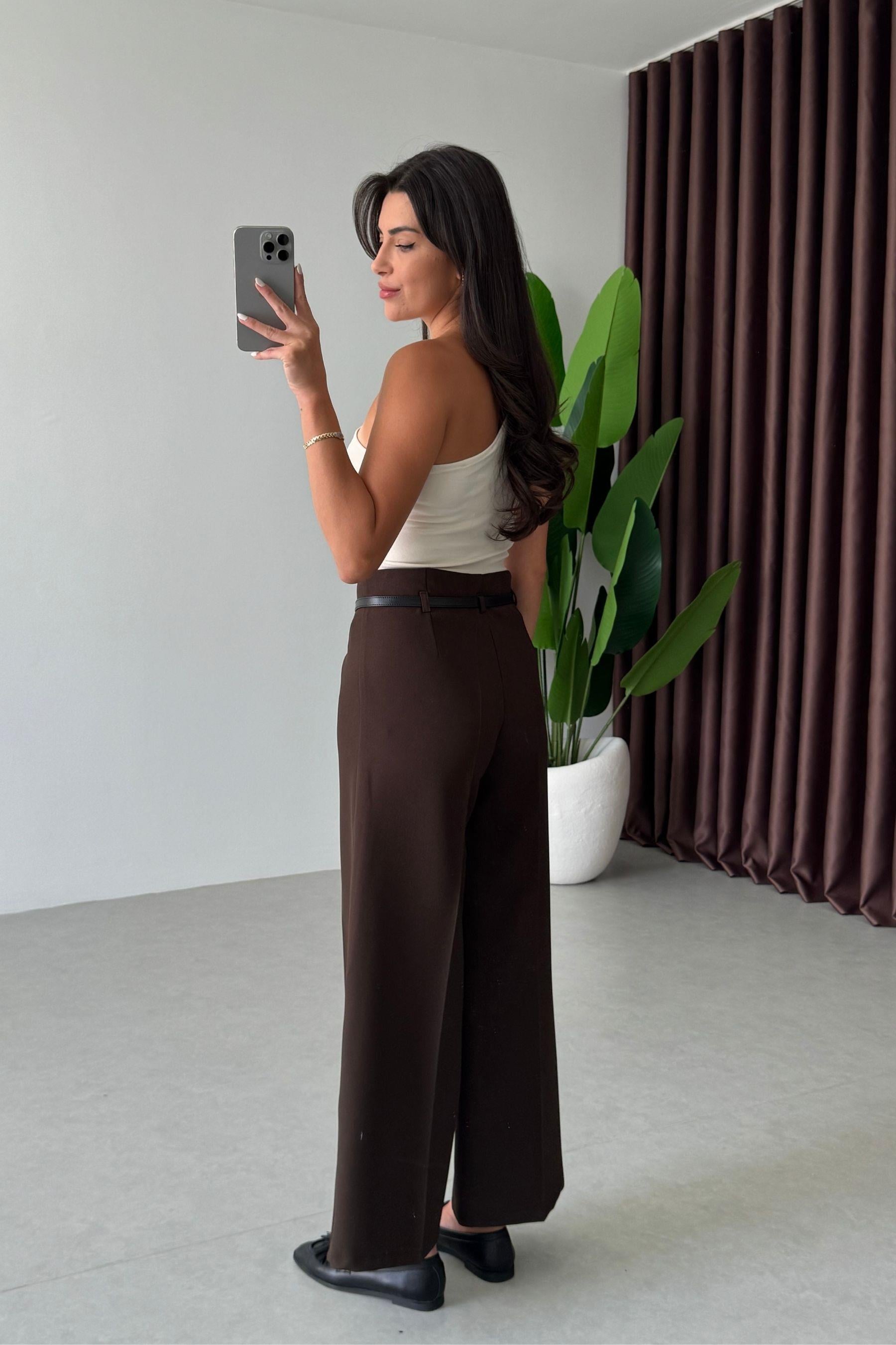 Tely Kahve Culotte Kemerli Pantolon