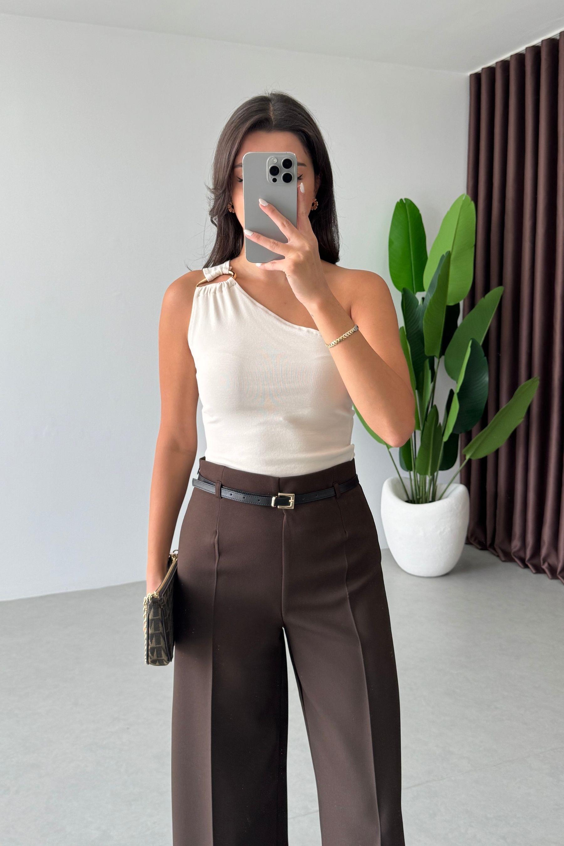 Tely Kahve Culotte Kemerli Pantolon