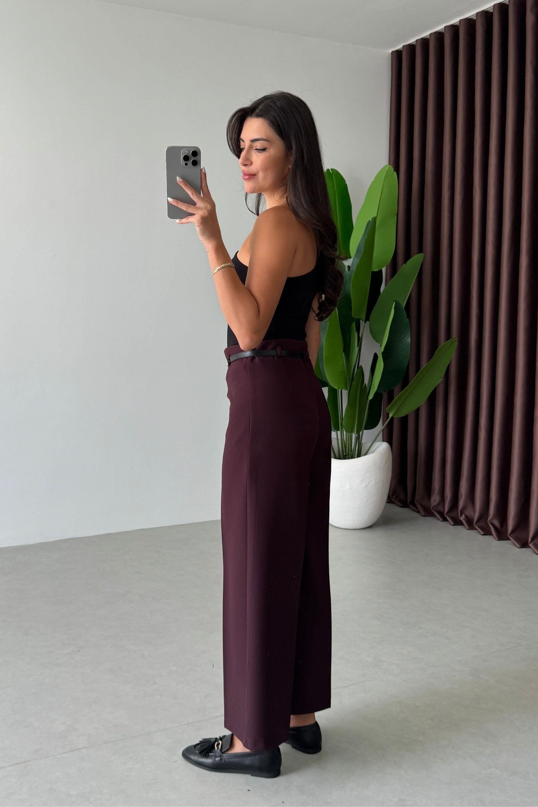 Tely Mürdüm Culotte Kemerli Pantolon