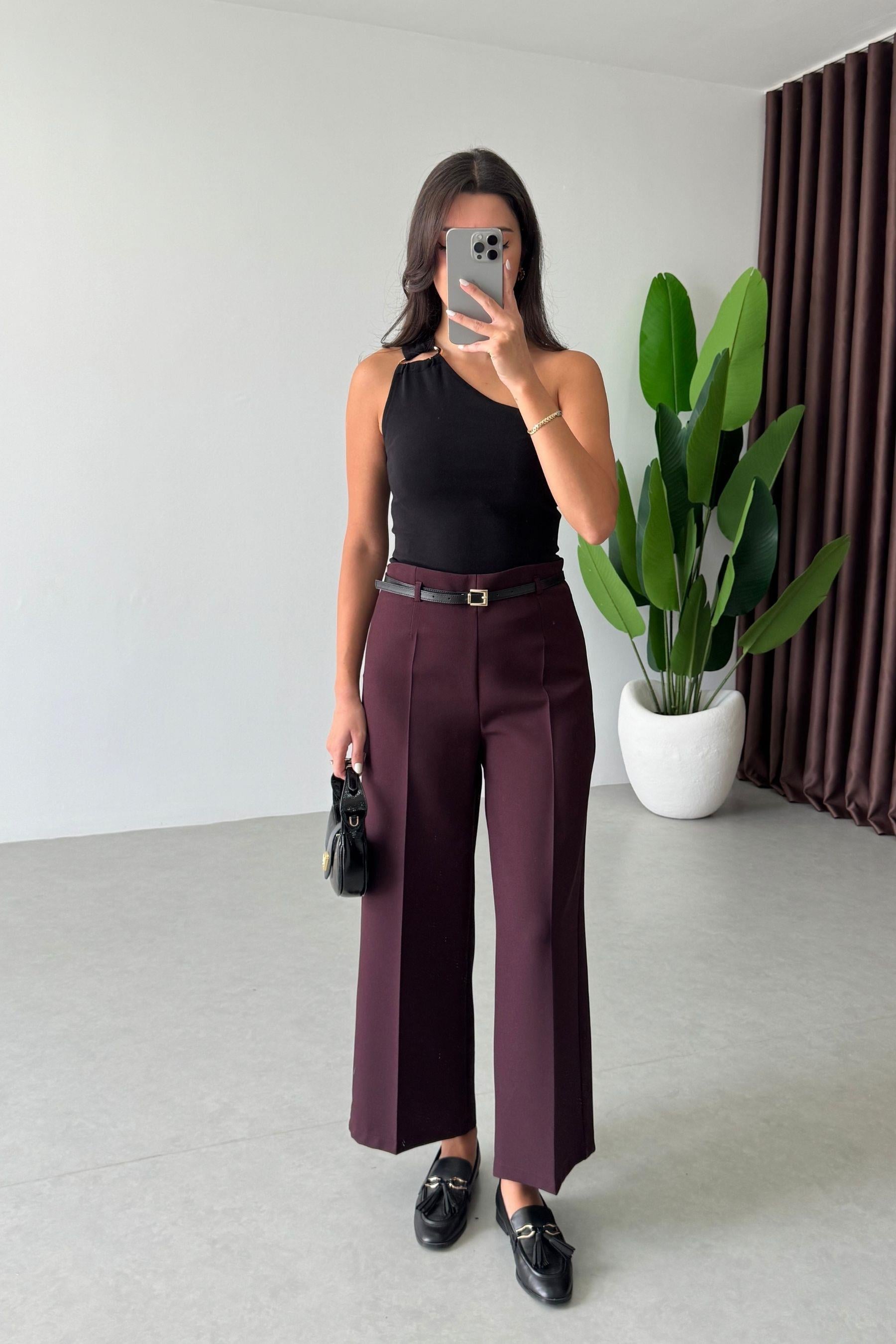 Tely Mürdüm Culotte Kemerli Pantolon