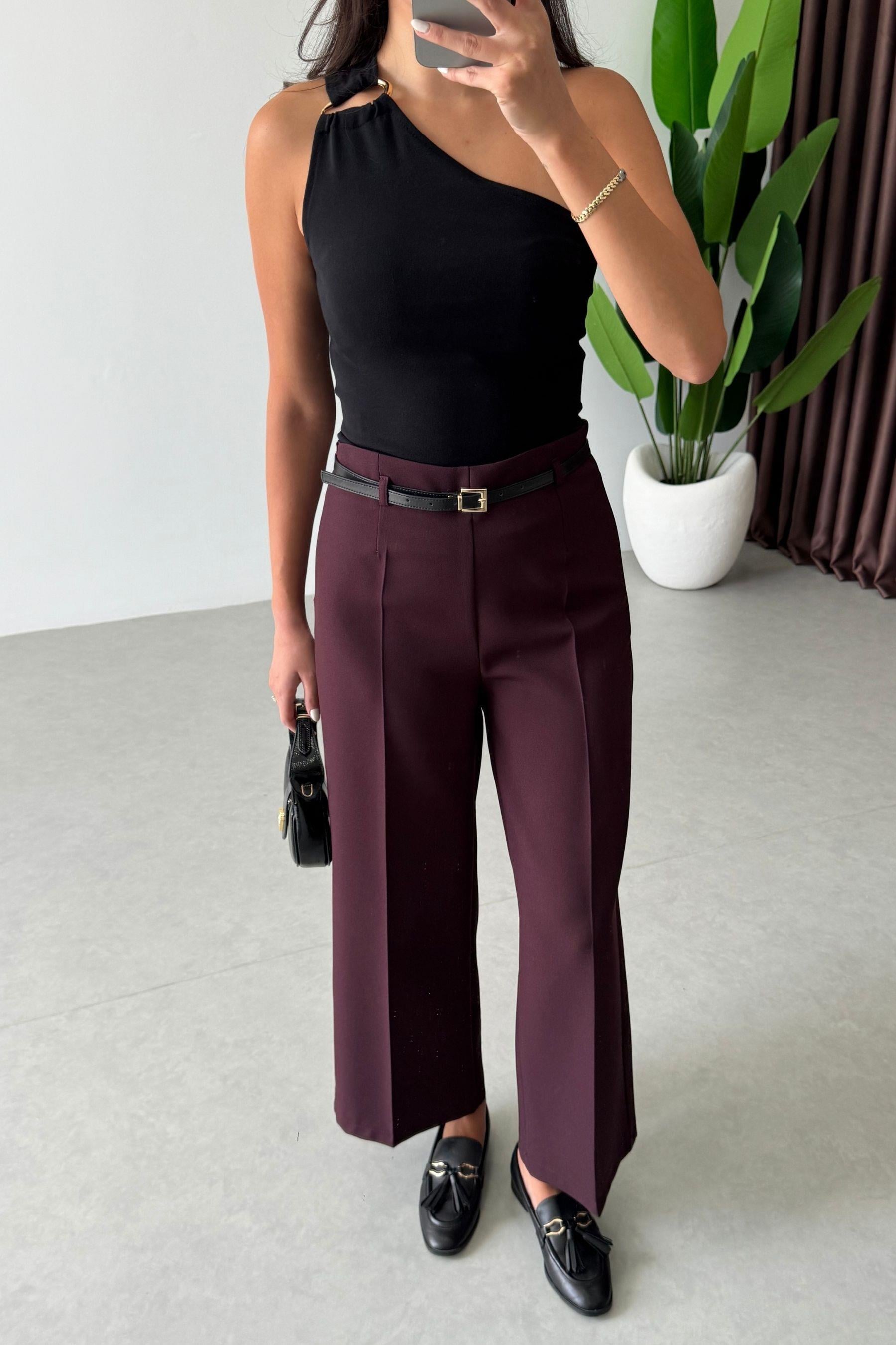Tely Mürdüm Culotte Kemerli Pantolon
