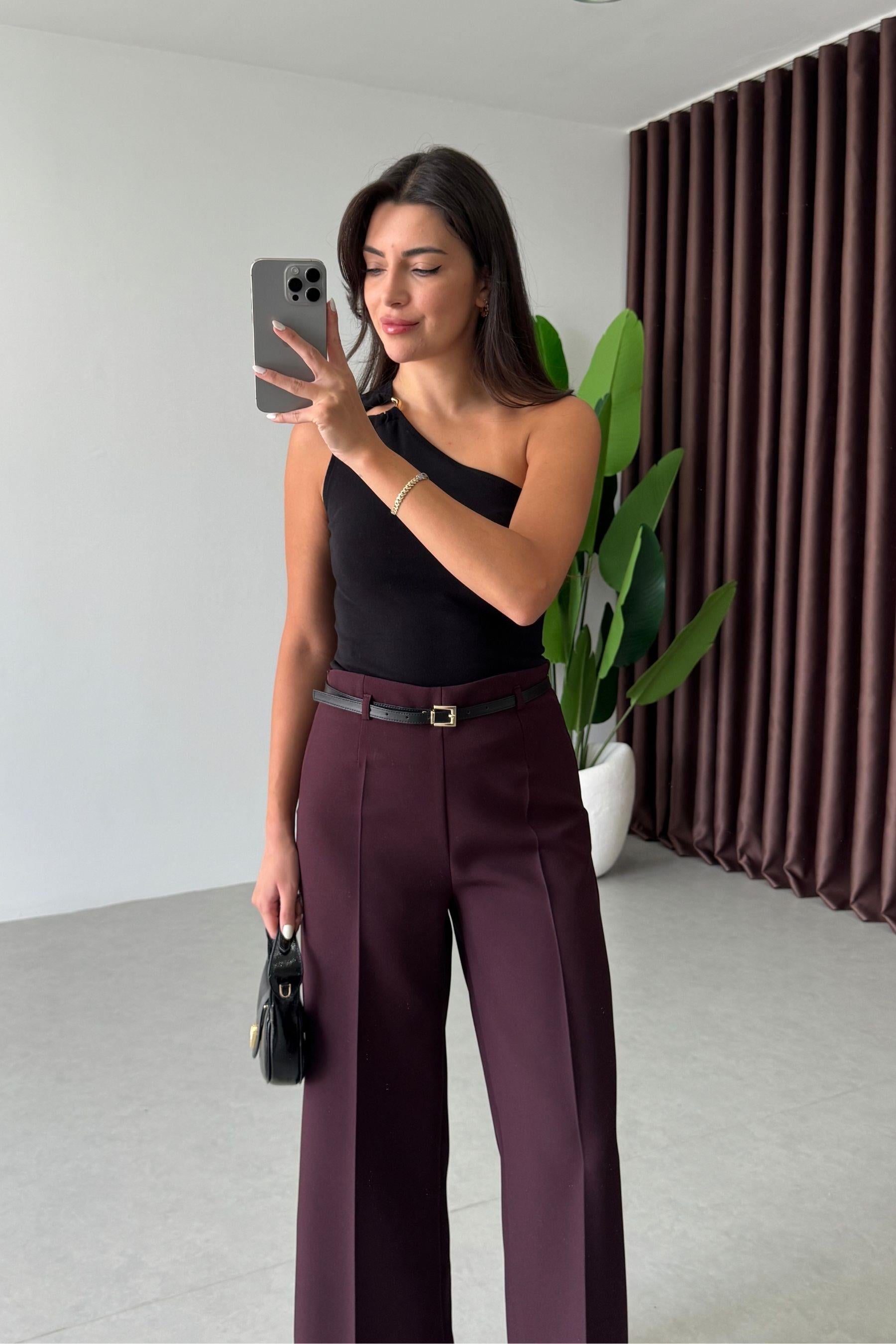 Tely Mürdüm Culotte Kemerli Pantolon