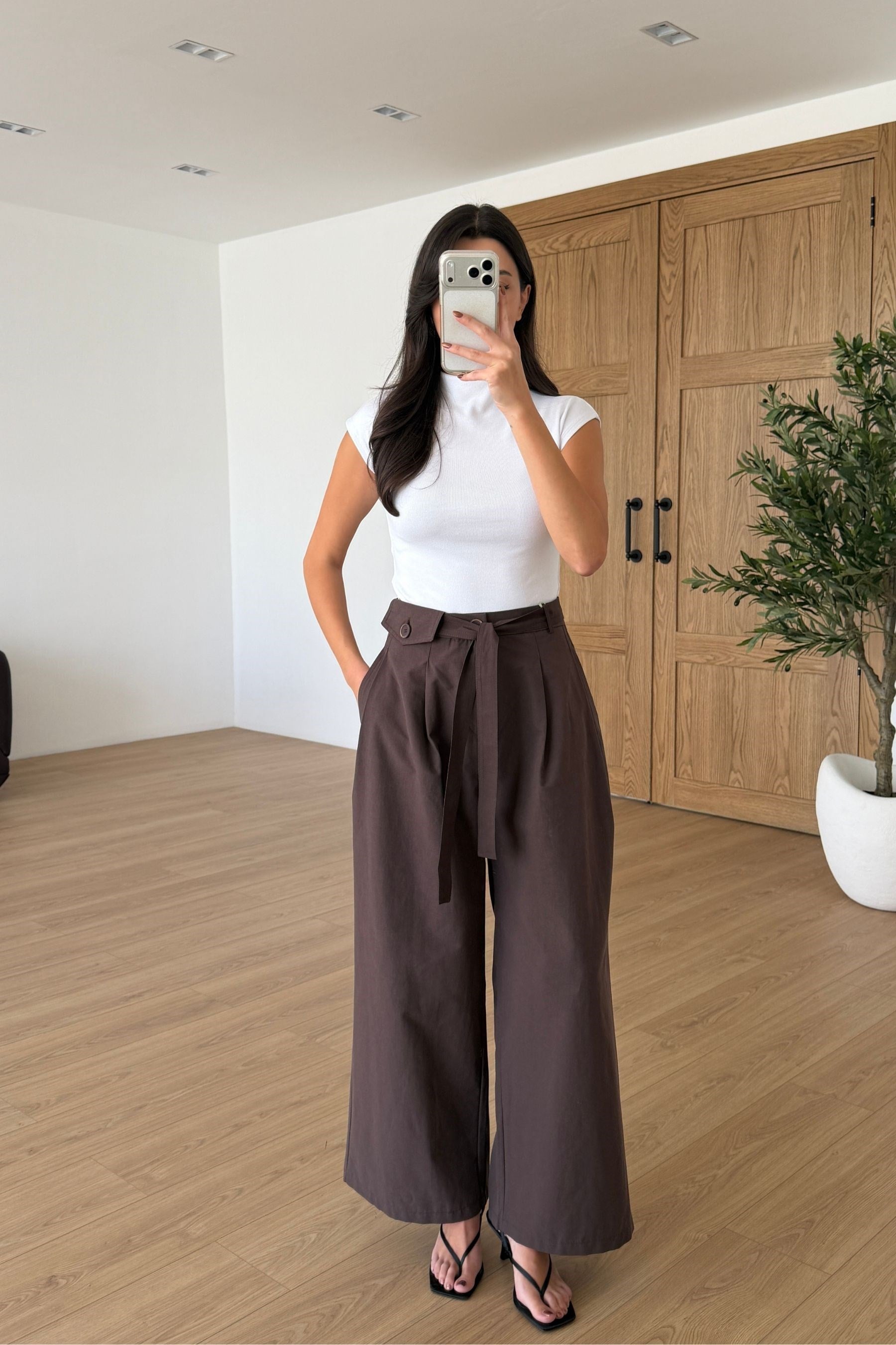 Vesper Kahve Cep Detay Kuşaklı Pantolon