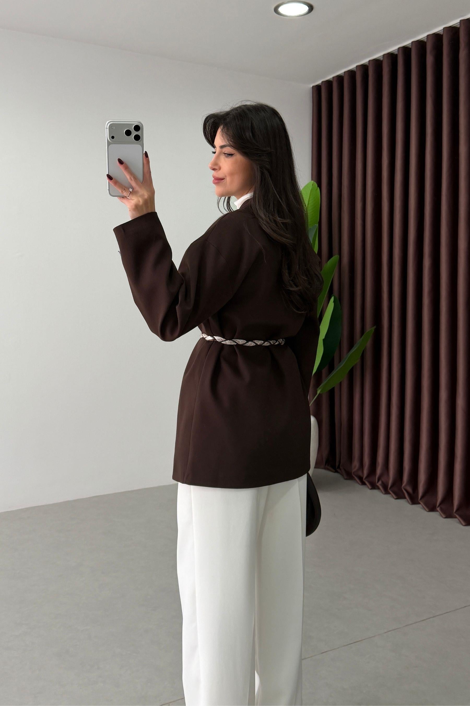 West Kahve Fular Kemerli Blazer