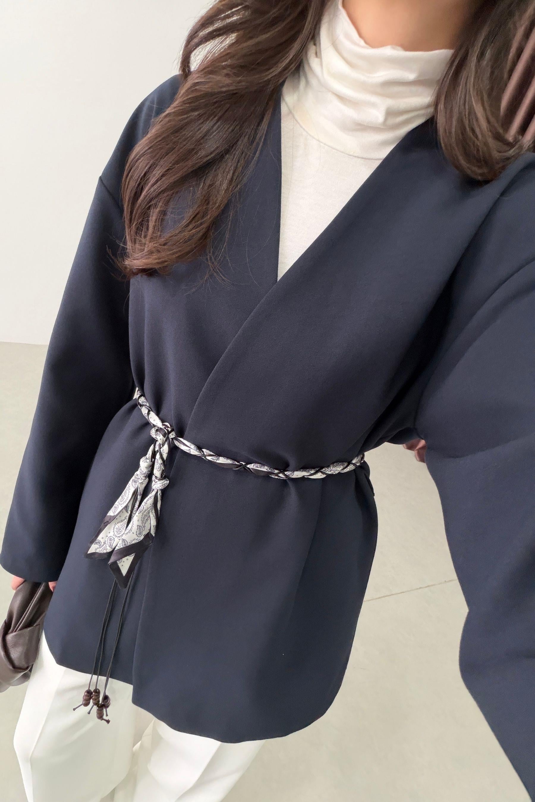 West Lacivert Fular Kemerli Blazer