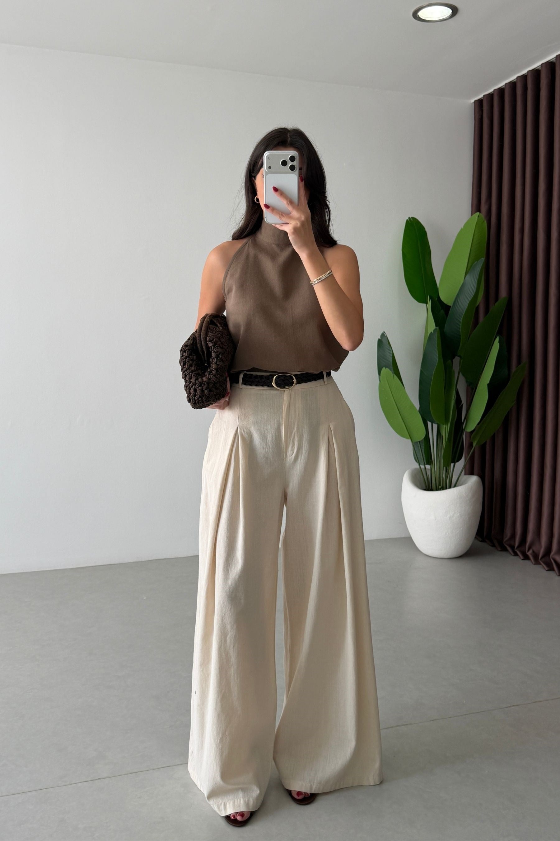 Yone Natural Kemerli Keten Pantolon