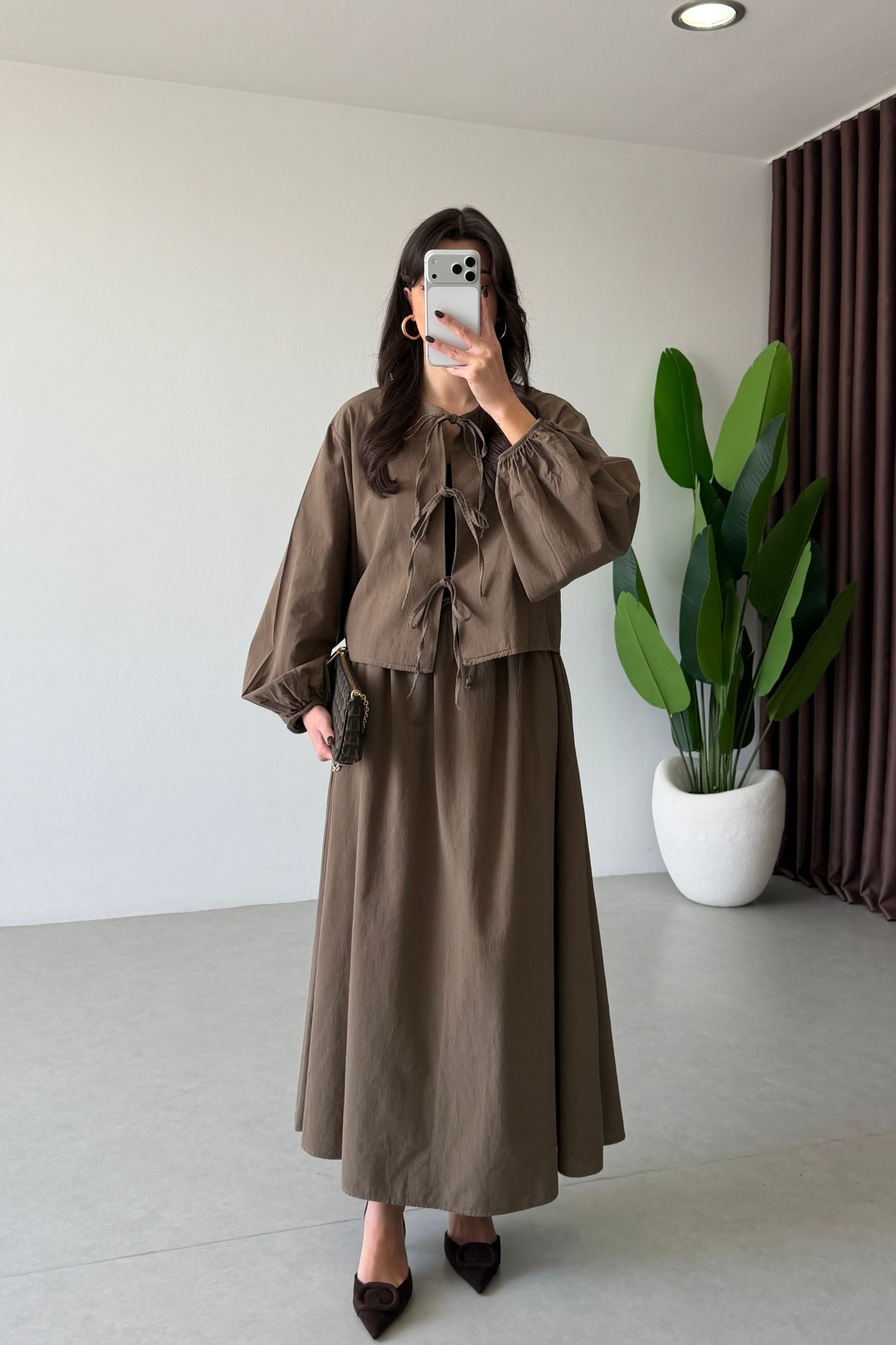 Zeri Haki Keten Kimono Etek Takım