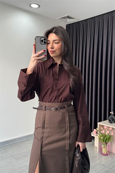 Acı Kahve Cep Detay Poplin Gömlek