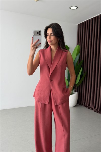 Adore Somon Keten Yelek Pantolon Takım