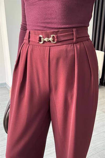 Afra Bordo Kemerli Palazzo Pantolon
