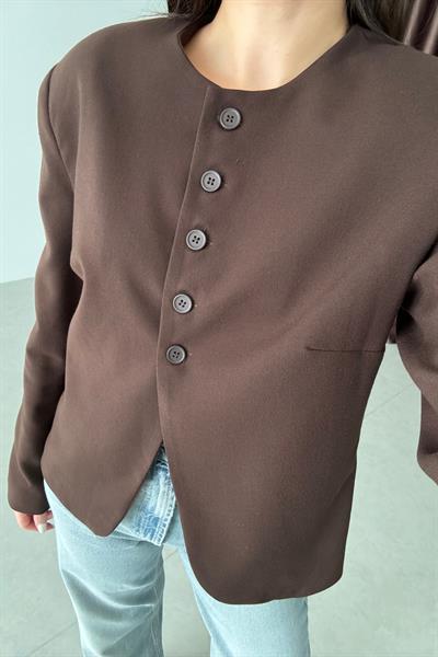 Alden Kahve Düğme Detay Vatkalı Blazer