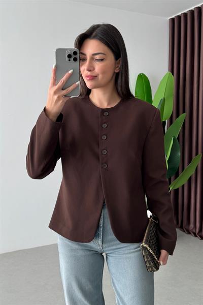 Alden Kahve Düğme Detay Vatkalı Blazer