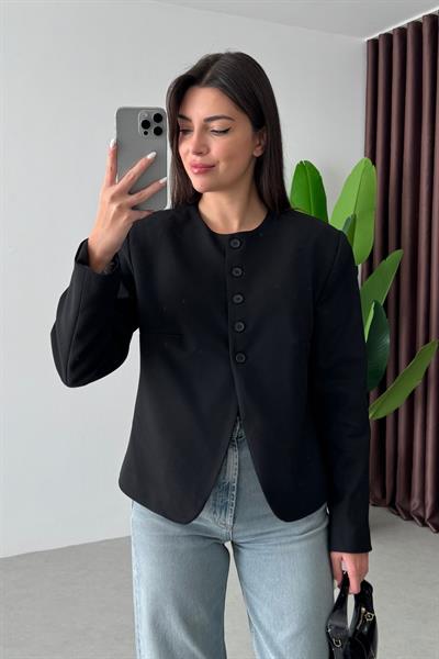 Alden Siyah Düğme Detay Vatkalı Blazer