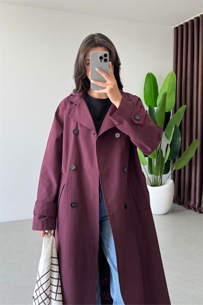 Alessa Bordo Fular Detay Uzun Trençkot