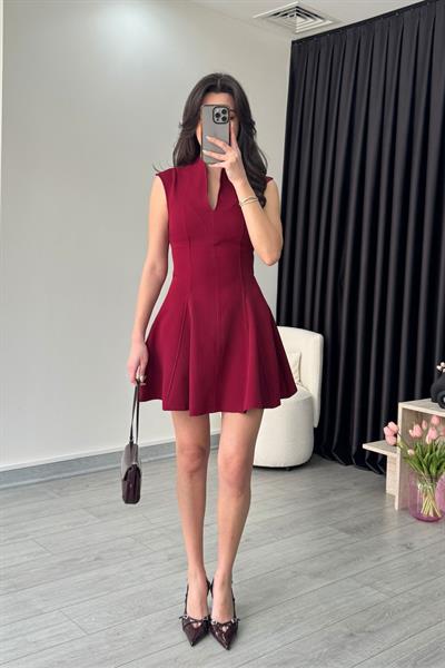 Alice Kırmızı V Yaka Volanlı Elbise