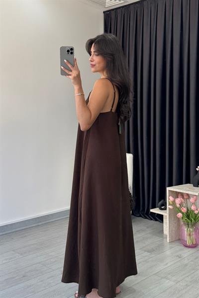 Aspen Kahve Basic Askılı Elbise