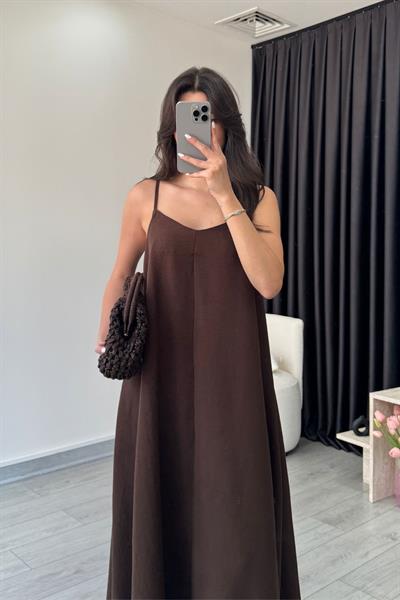 Aspen Kahve Basic Askılı Elbise