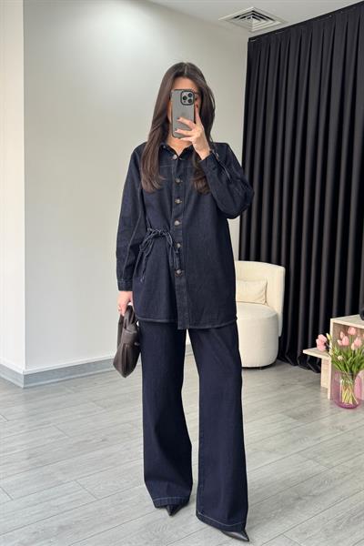 Bağlama Detay Gömlek Pantolon Denim Takım
