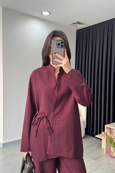 Dokulu Bordo Kimono Takım