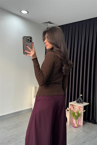 Balıkçı Yaka Kahve Kazak
