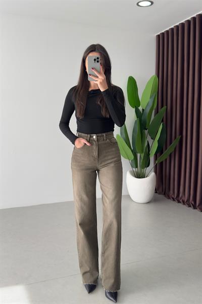 Becca Haki Yıkamalı Straight Fit Jean