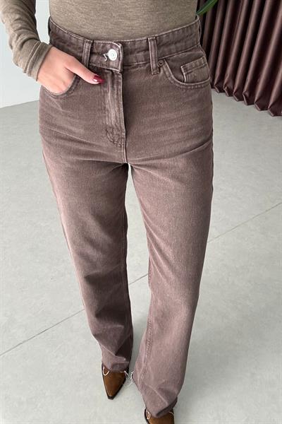 Becca Kahve Yıkamalı Straight Fit Jean