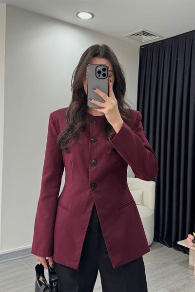 Belden Oturtmalı Bordo Tasarım Ceket