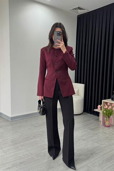 Belden Oturtmalı Bordo Tasarım Ceket