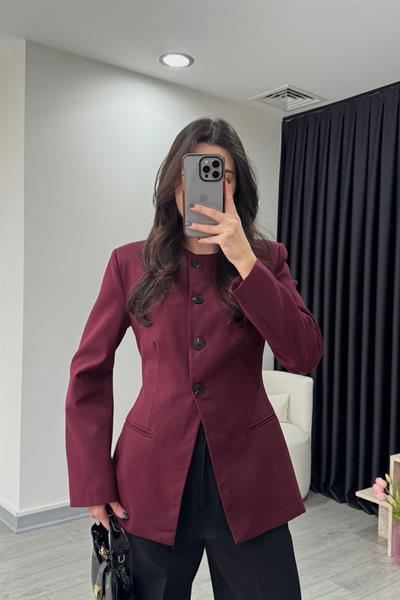 Belden Oturtmalı Bordo Tasarım Ceket