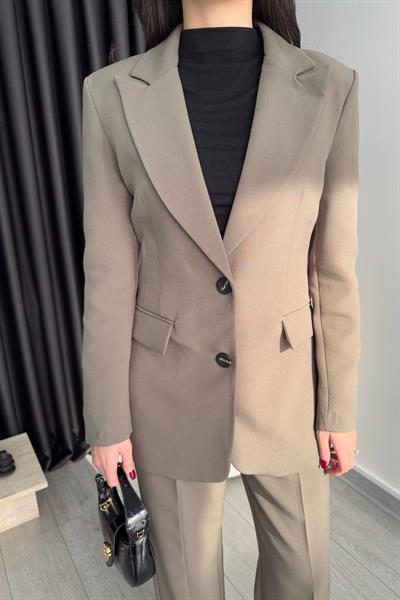 Belden Oturtmalı Haki Blazer Ceket