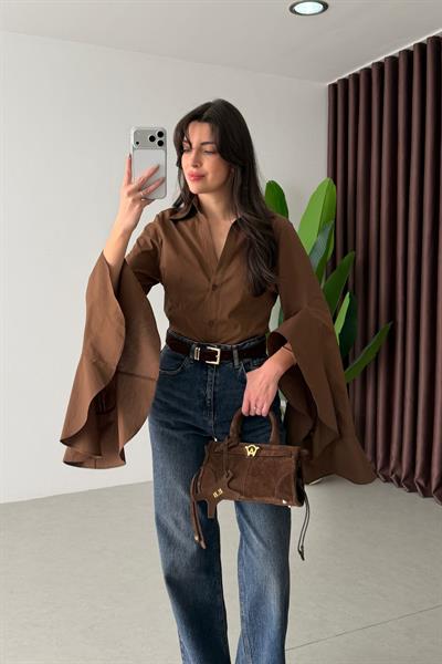 Belva Kahve Volanlı Tasarım Gömlek