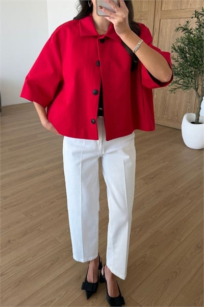 Berry Kırmızı Oversize Crop Ceket
