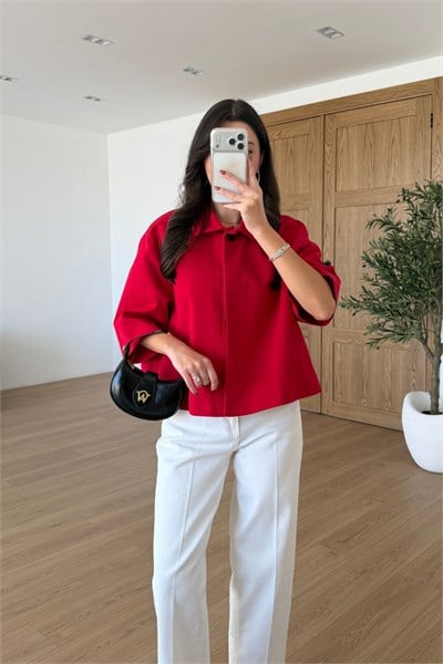 Berry Kırmızı Oversize Crop Ceket