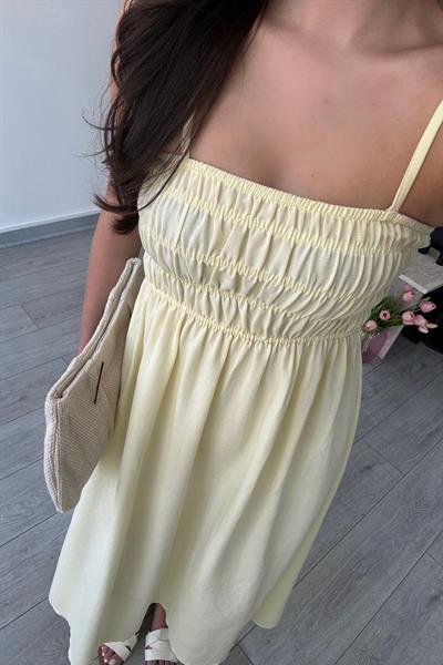 Besy Sarı Lastik Detay Basic Elbise
