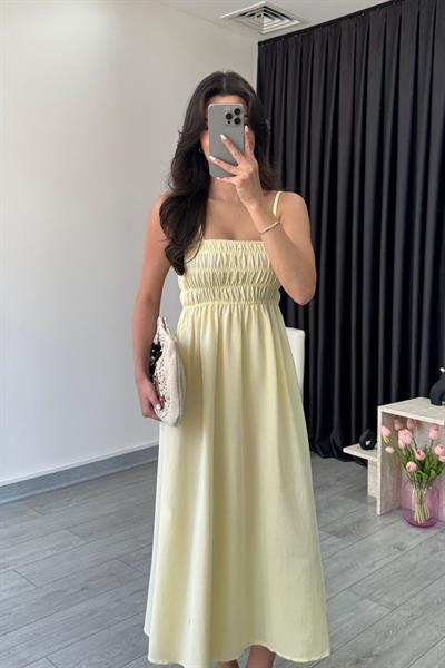 Besy Sarı Lastik Detay Basic Elbise