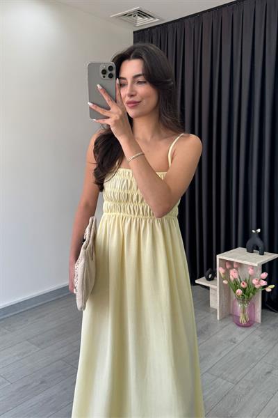Besy Sarı Lastik Detay Basic Elbise
