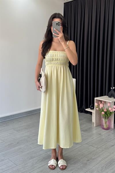 Besy Sarı Lastik Detay Basic Elbise