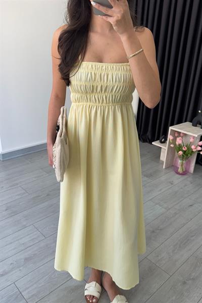 Besy Sarı Lastik Detay Basic Elbise