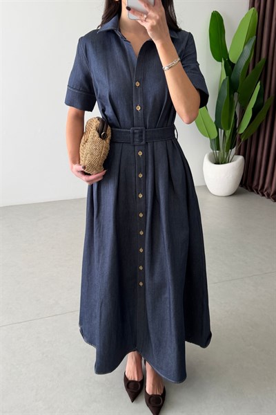 Bien Denim Kemerli Midi Elbise