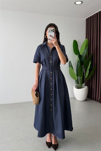 Bien Denim Kemerli Midi Elbise