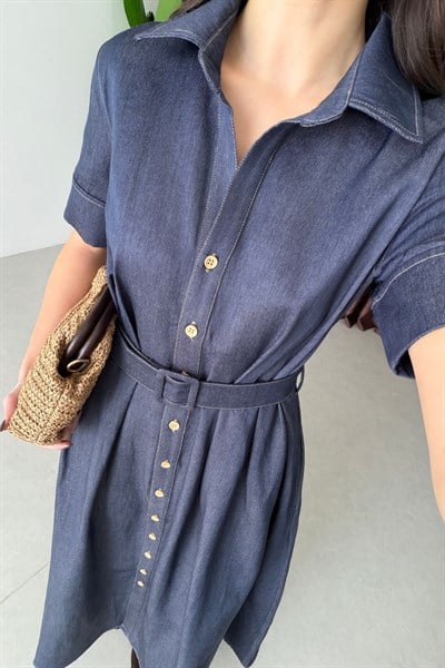 Bien Denim Kemerli Midi Elbise