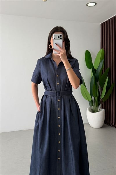 Bien Denim Kemerli Midi Elbise