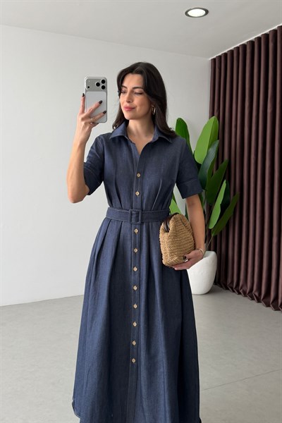 Bien Denim Kemerli Midi Elbise